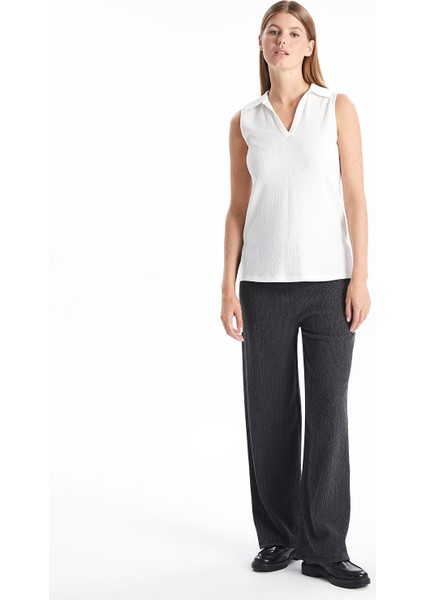 Yeni Sezon Beli Lastikli Düz Geniş Paça Kadın Pantolon