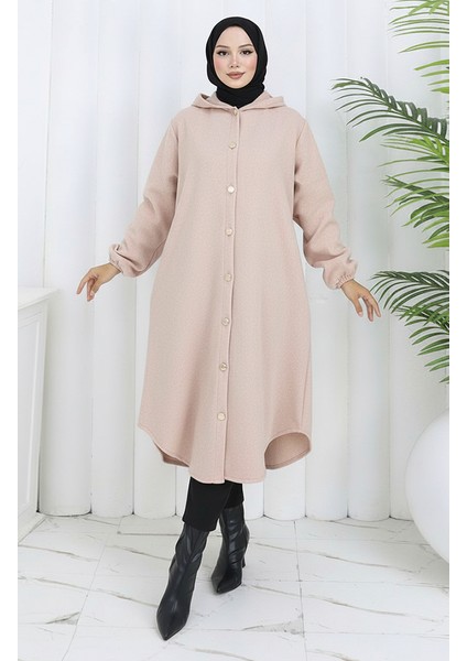 Önden Düğmeli Kapüşonlu Kaşe Kap 0188-05 Bej fiyatları