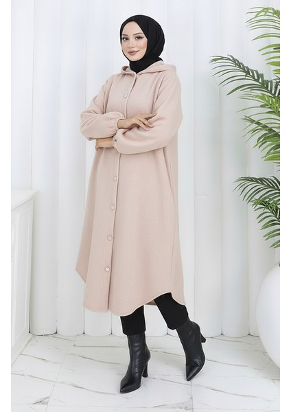 Önden Düğmeli Kapüşonlu Kaşe Kap 0188-05 Bej modelleri