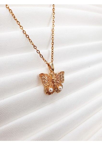 Kelebek Figürlü Inci Taşlı Kolye 🦋