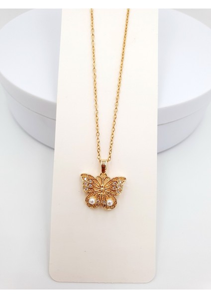 Kelebek Figürlü Inci Taşlı Kolye 🦋 fırsatları