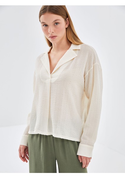 Yeni Sezon Gömlek Yaka Gofre Kadın Bluz