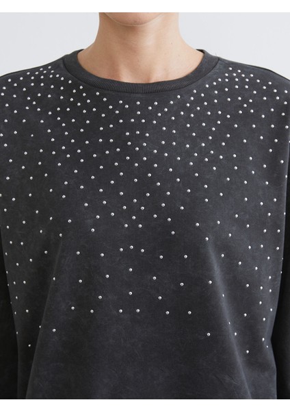 Yeni Sezon Bisiklet Yaka Taşlı Kadın Sweatshirt modelleri