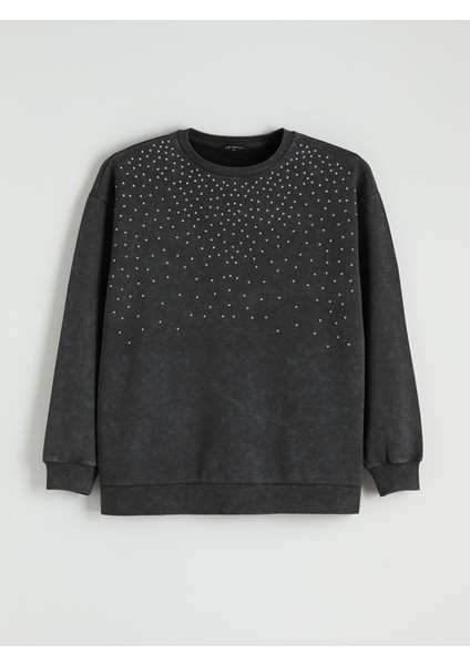 Yeni Sezon Bisiklet Yaka Taşlı Kadın Sweatshirt indirimleri