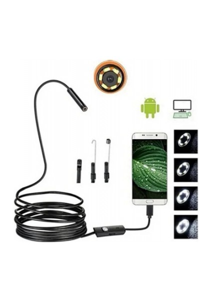 Endoskop Yılan Video Kamera Led’li 5 Metre 7 mm Sert Kablo Yüksek Kaliteli Stereo