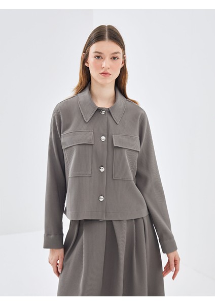 Yeni Sezon Gömlek Yaka Dokulu Kadın Ceket