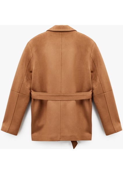 Uzun Kollu Düğmeli Cepli Kemerli Süet Görünümlü Ceket fiyatları