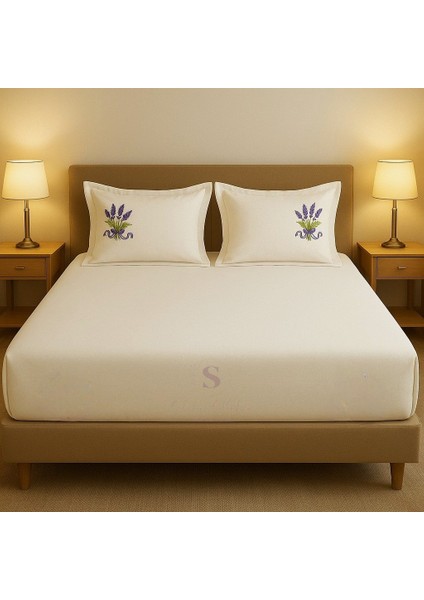 Buldan Keteni Lavanta Nakışlı Çift Kişilik Çarşaf+Yastık Seti %100 Pamuk fiyatları