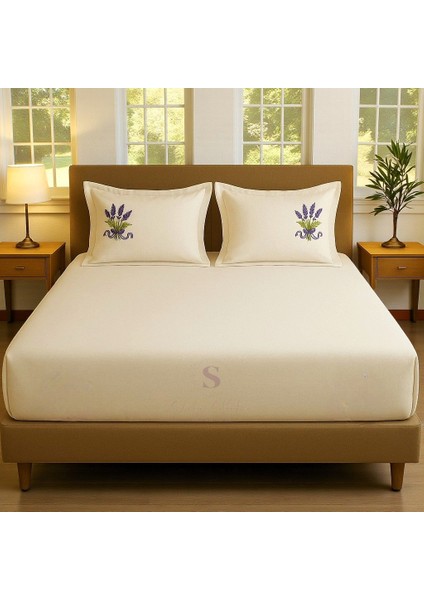 Buldan Keteni Lavanta Nakışlı Çift Kişilik Çarşaf+Yastık Seti %100 Pamuk modelleri