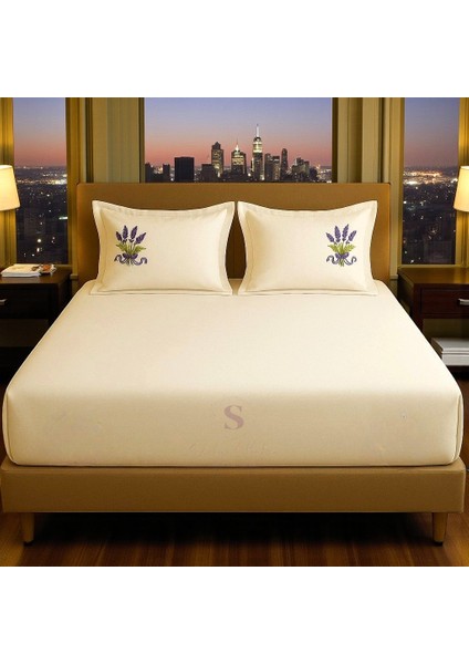 Buldan Keteni Lavanta Nakışlı Çift Kişilik Çarşaf+Yastık Seti %100 Pamuk fırsatları