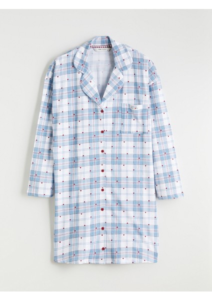 Yeni Sezon Gömlek Yaka Desenli Kadın Gecelik