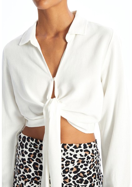 Yeni Sezon Gömlek Yaka Düz Uzun Kollu Keten Karışımlı Kadın Bluz modelleri