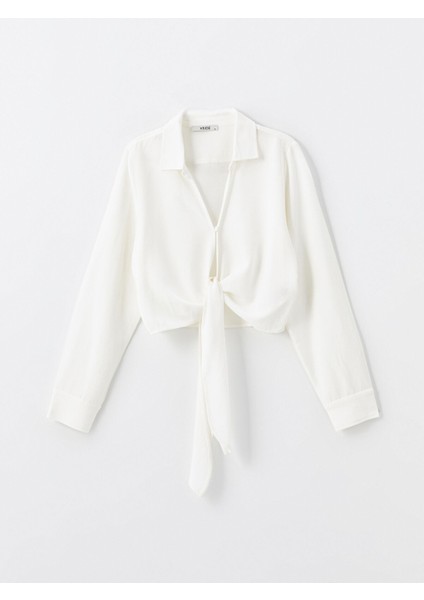 Yeni Sezon Gömlek Yaka Düz Uzun Kollu Keten Karışımlı Kadın Bluz indirimleri