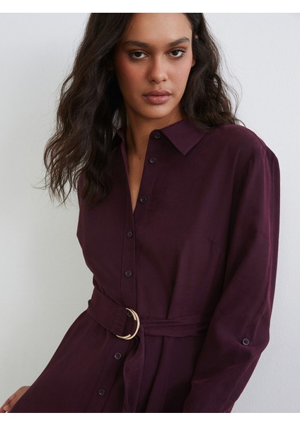 Yeni Sezon Beli Kemerli Gömlek Elbise modelleri