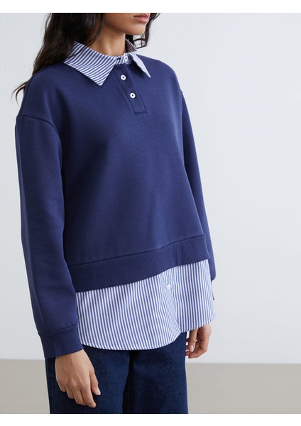 Yeni Sezon Gömlek Yaka Çizgili Kadın Kalın Sweatshirt Tunik modelleri