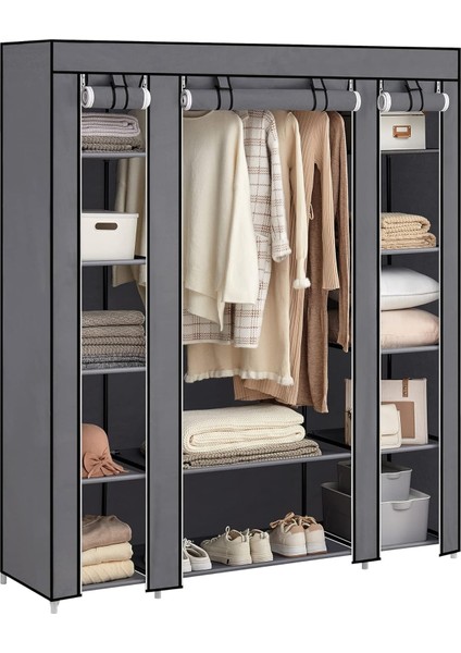 , Kumaş, Dokunmamış Kumaş Kapaklı, Askılı Katlanır, 45 x 150 x 175 Cm, 12 Raf, Metal Çerçeve, Yatak Odası Için, Gri LSF03G