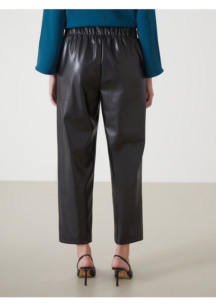 Yeni Sezon Beli Lastikli Deri Görünümlü Kadın Pantolon indirimleri