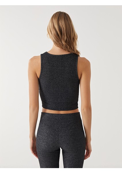 Yeni Sezon Bisiklet Yaka Parlak Görünümlü Kadın Crop fırsatları