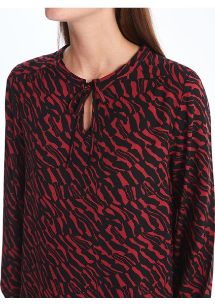 Yeni Sezon Bağlamalı Yaka Desenli Uzun Kollu Kadın Bluz modelleri