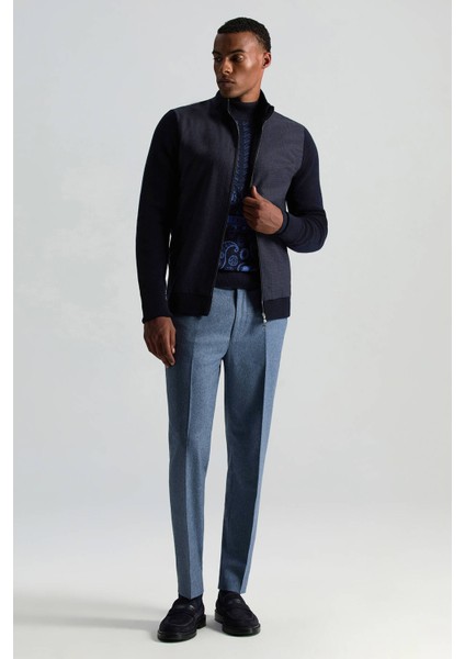 Merino Yün Ekose Desen Lacivert Business Triko Ceket modelleri