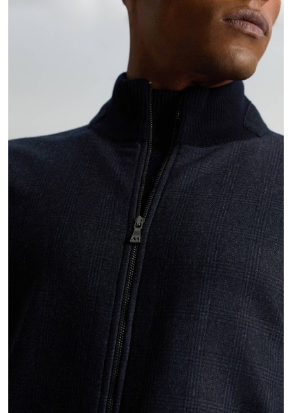 Merino Yün Ekose Desen Lacivert Business Triko Ceket fırsatları