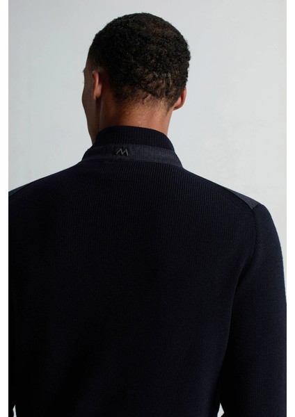 Merino Yün Ekose Desen Lacivert Business Triko Ceket indirimleri