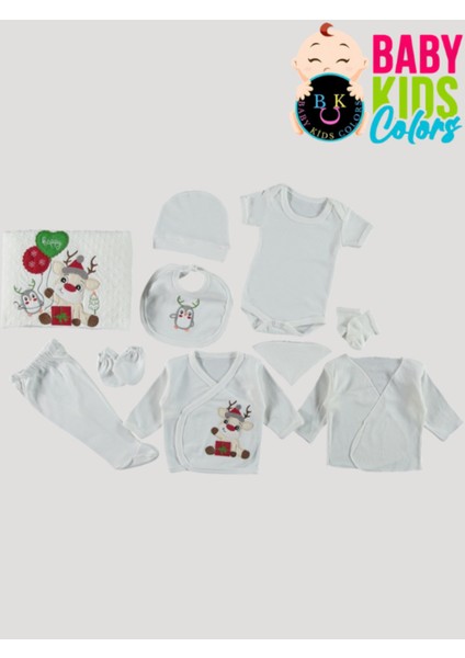Kutulu Yeni Doğan Bebek Geyik Zıbın Takımı 10'lu Parça %100 Pamuk Noel Yılbaşı Kutlama
