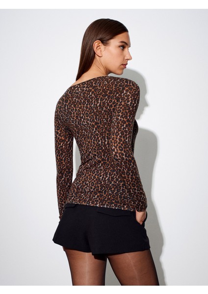 32347 Leopar Desenli Kaşmir Bluz-Siyah fiyatları