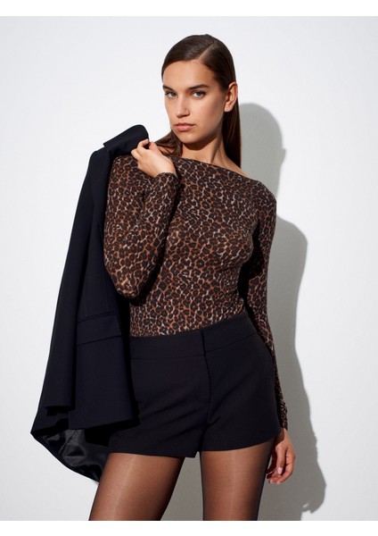 32347 Leopar Desenli Kaşmir Bluz-Siyah modelleri