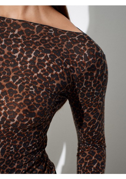 32347 Leopar Desenli Kaşmir Bluz-Siyah fırsatları