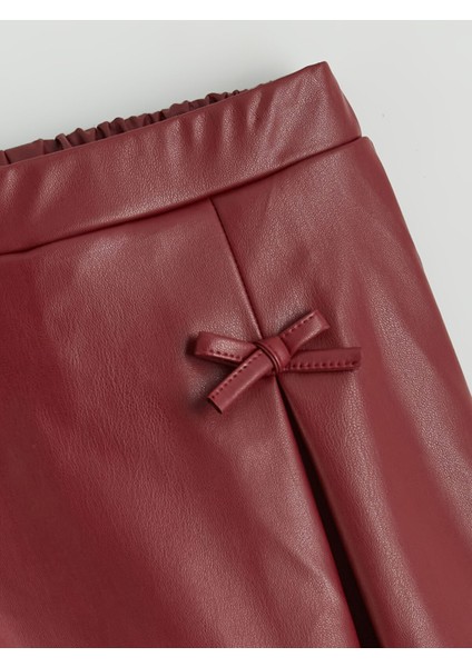 Yeni Sezon Beli Lastikli Deri Görünümlü Pileli Kız Çocuk Etek modelleri