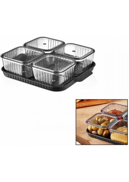 4 Bölmeli Akrilik Pratik Sızdırmaz Kapaklı Tepsili Kahvaltılık Seti fırsatları