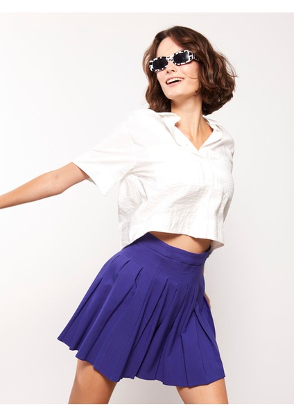 Yeni Sezon Beli Fermuarlı Düz Pileli Kadın Etek