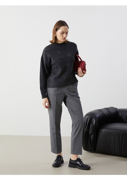 Yeni Sezon Beli Lastikli Desenli Kadın Pantolon