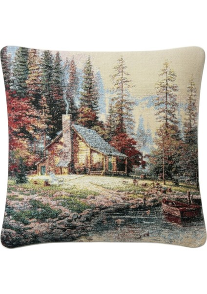Jakarlı Dokuma Goblen Kırlent Kılıfı – 45X45 cm Biyeli ve Çift Taraflı Dekoratif Yastık