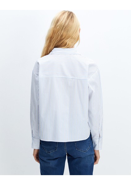 Yeni Sezon Çizgili Poplin Kadın Gömlek fırsatları