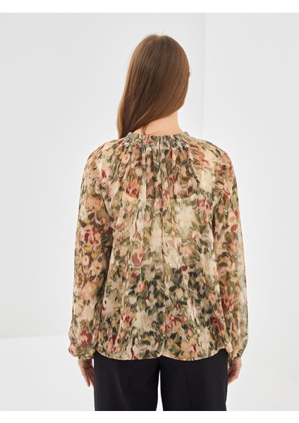 Yeni Sezon Bağlamalı Yaka Desenli Kadın Bluz fırsatları