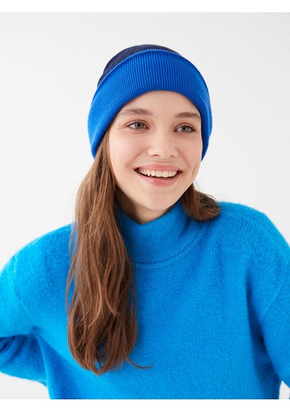 Yeni Sezon Renk Bloklu Kadın Triko Bere