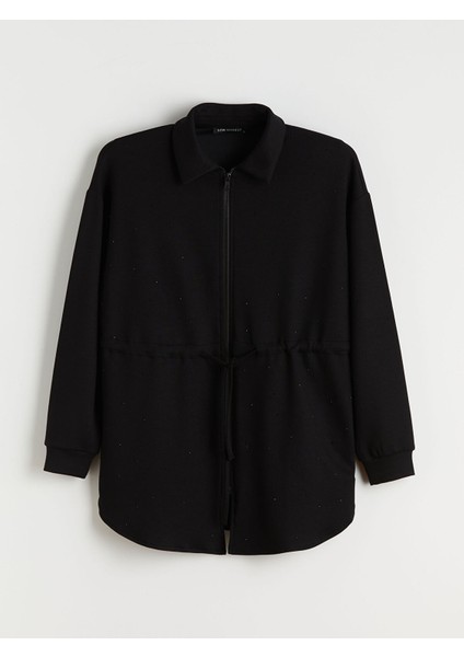 Yeni Sezon Gömlek Yaka Oversize Kadın Fermuarlı Sweatshirt indirimleri