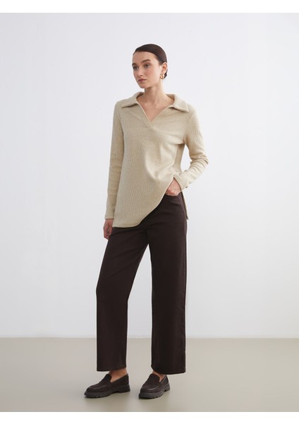 Yeni Sezon Standart Fit Geniş Paça Kadın Pantolon