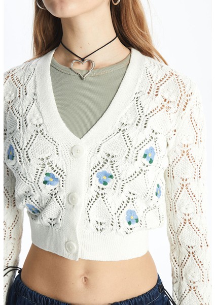 Yeni Sezon V Yaka Ajurlu Uzun Kollu Kadın Triko Hırka fırsatları