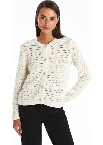 Yeni Sezon Bisiklet Yaka Ajurlu Kadın Triko Hırka