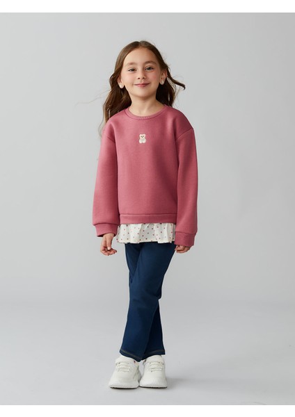 Yeni Sezon Nakışlı Kız Çocuk Kalın Sweatshirt 2'li