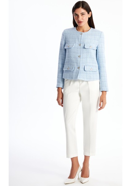 Yeni Sezon Bisiklet Yaka Desenli Uzun Kollu Kadın Tüvit Ceket fiyatları