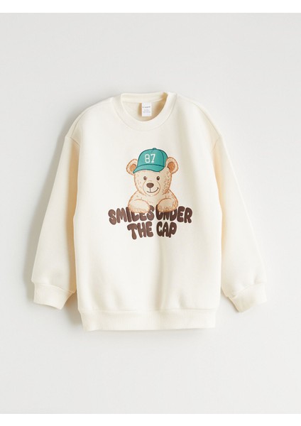Yeni Sezon Bisiklet Yaka Ayı Teddy Baskılı Erkek Çocuk Sweatshirt