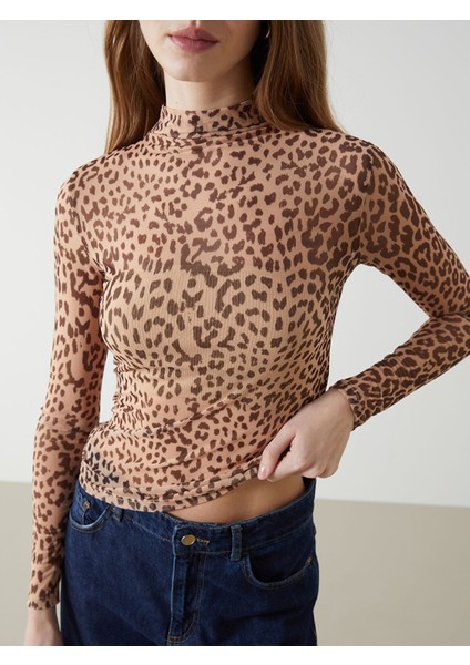 Yeni Sezon Dik Yaka Leopar Desenli Kadın Body modelleri