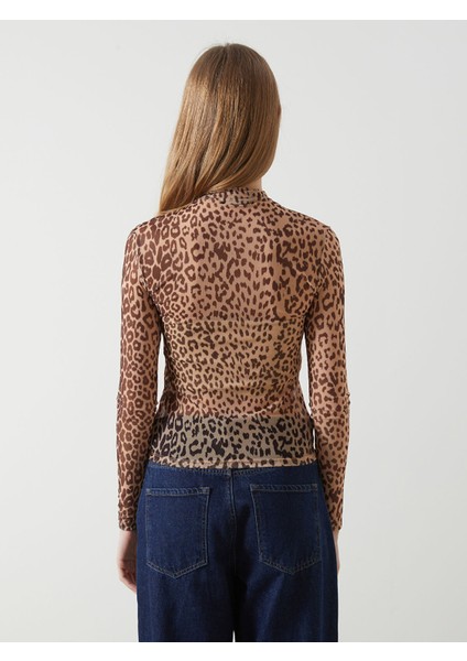 Yeni Sezon Dik Yaka Leopar Desenli Kadın Body fırsatları