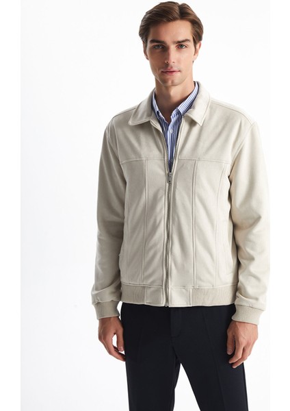 Yeni Sezon Slim Fit Gömlek Yaka Süet Erkek Mont