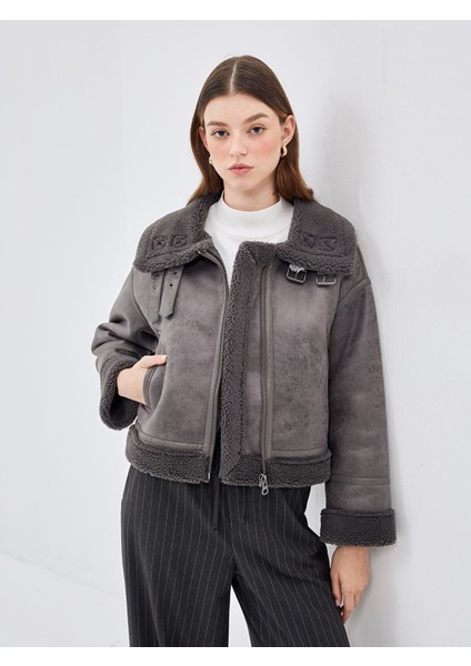 Yeni Sezon Ceket Yaka Kadın Deri Görünümlü Mont fiyatları