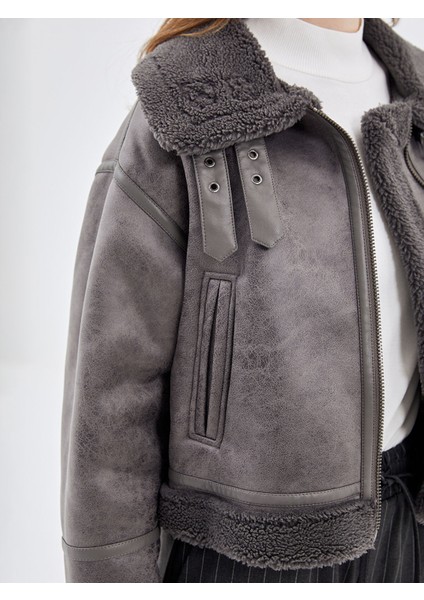 Yeni Sezon Ceket Yaka Kadın Deri Görünümlü Mont modelleri